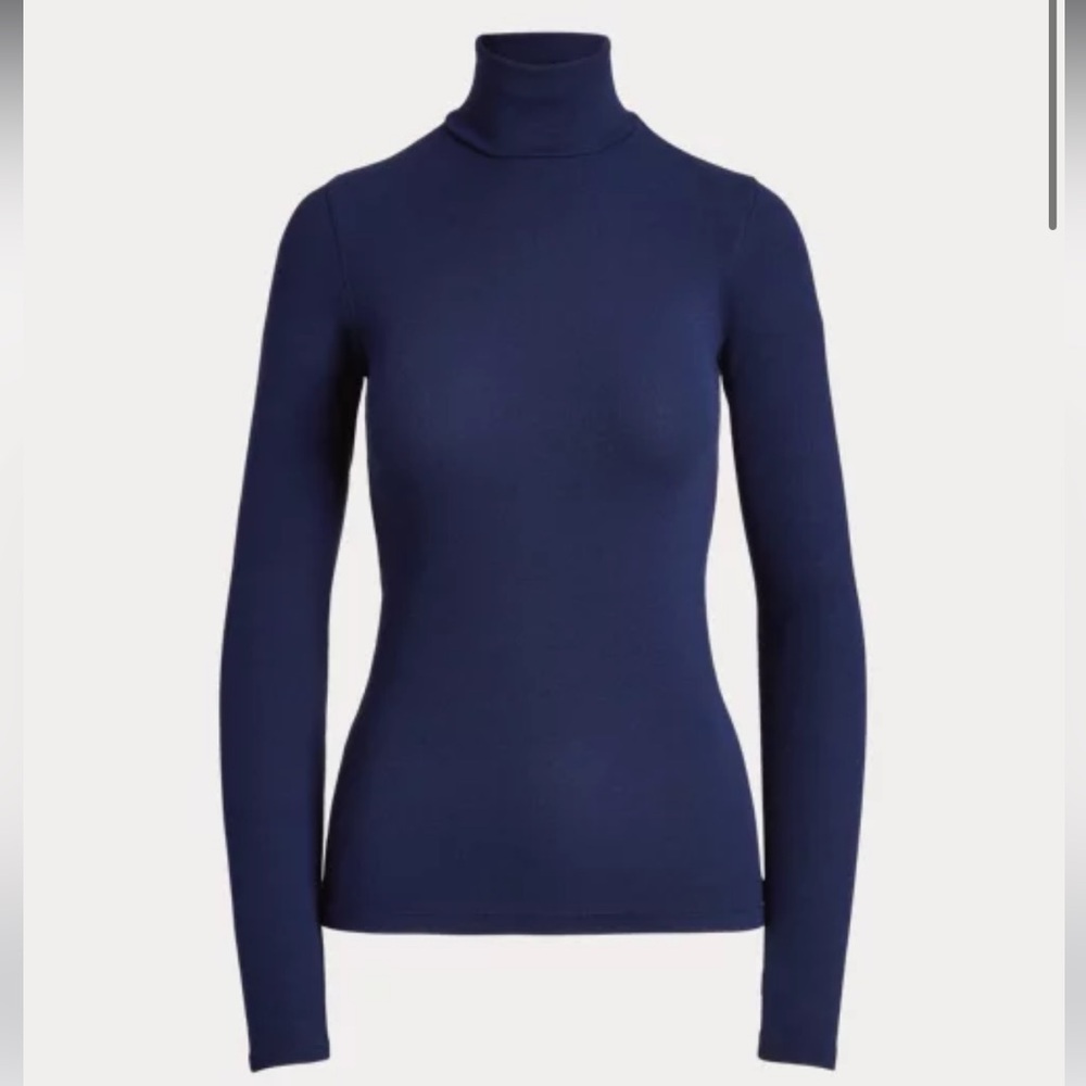 Polo Ralph Lauren Stretch Ribbed Turtleneck in Newport Navy - Size Small
